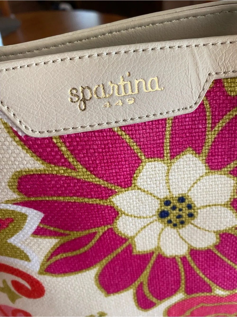 Spartina 449 Floral Canvas Tote in Pink Multi with Gold Handles